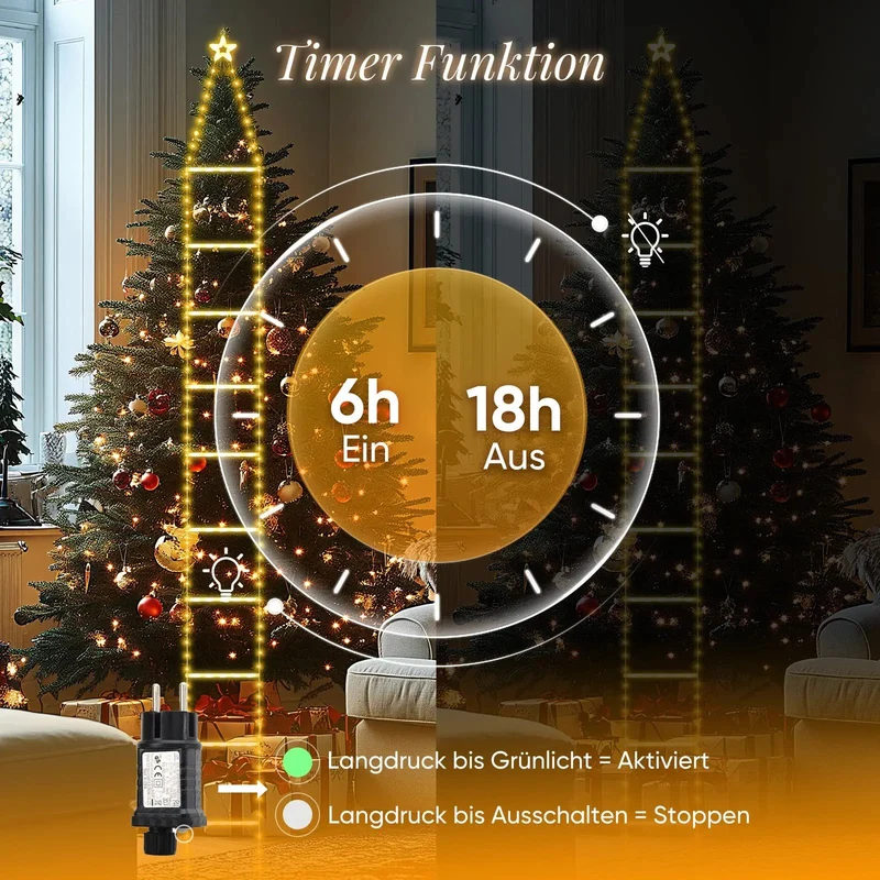 Salcar 3 m LED Leiter Lichterkette Außen, Warmweiß Weihnachtsbeleuchtung mit 8 Modi, Timer & Speicher, Wasserdicht Deko für Garten, Balkon, Tür & Treppe