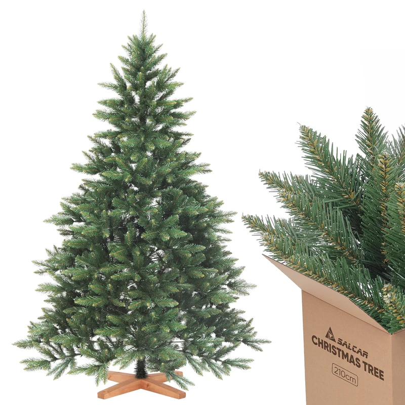 Salcar Künstlicher Weihnachtsbaum mit Holzständer, 150/180/210 cm, Realistischer PVC Christbaum, Pflegeleicht & Hochwertige Weihnachtsdekoration für Innenräume