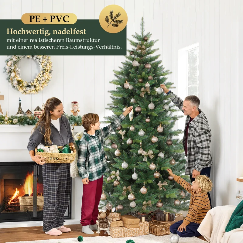 Salcar Künstlicher Weihnachtsbaum mit Holzständer, Premium PE+PVC Tannenbaum, Realistische & Dichte Optik, Einfacher Aufbau für Innenräume
