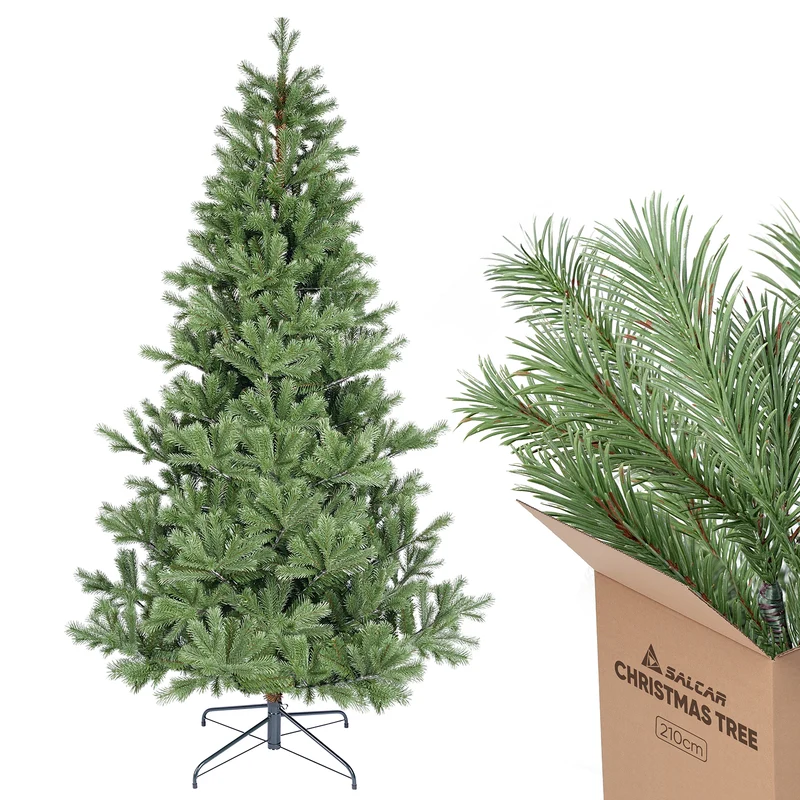 Salcar Künstlicher Weihnachtsbaum 150/180/210 cm aus 90 % PE Spritzguss, Premium Nordmanntanne, realistischer Christbaum mit stabilem Metallständer & Schnellaufbau-Klappsystem