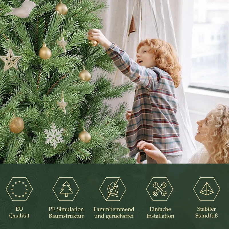 Salcar Künstlicher Weihnachtsbaum 150/180/210 cm aus 90 % PE Spritzguss, Premium Nordmanntanne, realistischer Christbaum mit stabilem Metallständer & Schnellaufbau-Klappsystem