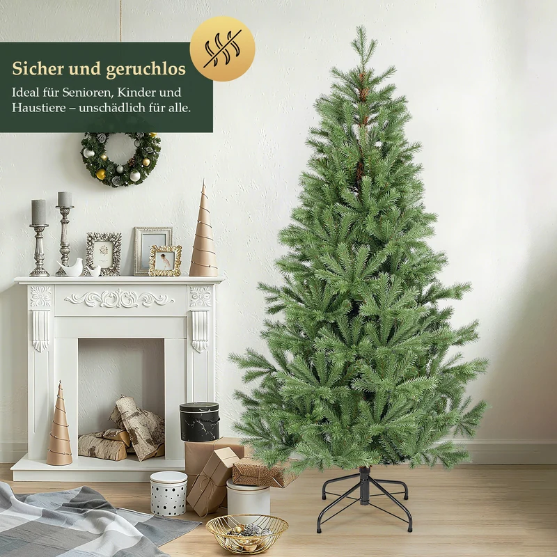 Salcar Künstlicher Weihnachtsbaum 150/180/210 cm aus 90 % PE Spritzguss, Premium Nordmanntanne, realistischer Christbaum mit stabilem Metallständer & Schnellaufbau-Klappsystem