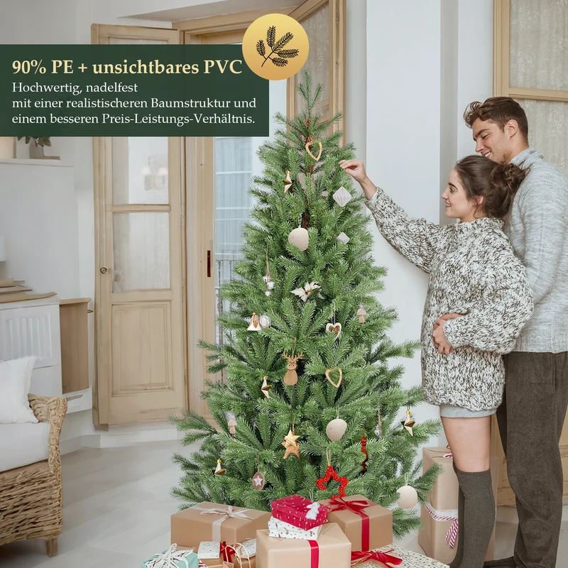 Salcar Künstlicher Weihnachtsbaum 150/180/210 cm aus 90 % PE Spritzguss, Premium Nordmanntanne, realistischer Christbaum mit stabilem Metallständer & Schnellaufbau-Klappsystem