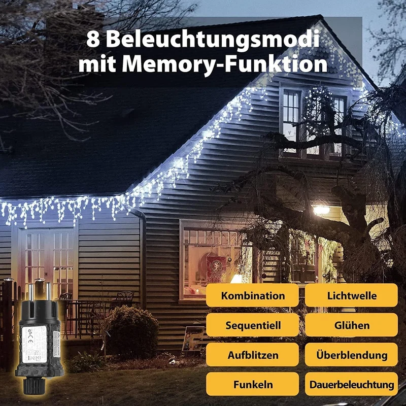 Salcar 5m/10m LED Eisregen Lichterkette Außen – 200 LEDs/ 400 LEDs mit Fernbedienung, 8 Modi & IP44 Wasserschutz, LED-Lichtervorhang für Weihnachten, Pavillon, Balkon & Innen/Deko