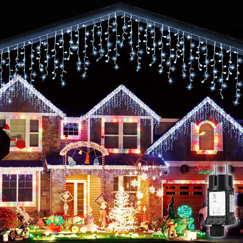 Salcar 5m/10m LED Eisregen Lichterkette Außen – 200 LEDs/ 400 LEDs mit Fernbedienung, 8 Modi & IP44 Wasserschutz, LED-Lichtervorhang für Weihnachten, Pavillon, Balkon & Innen/Deko
