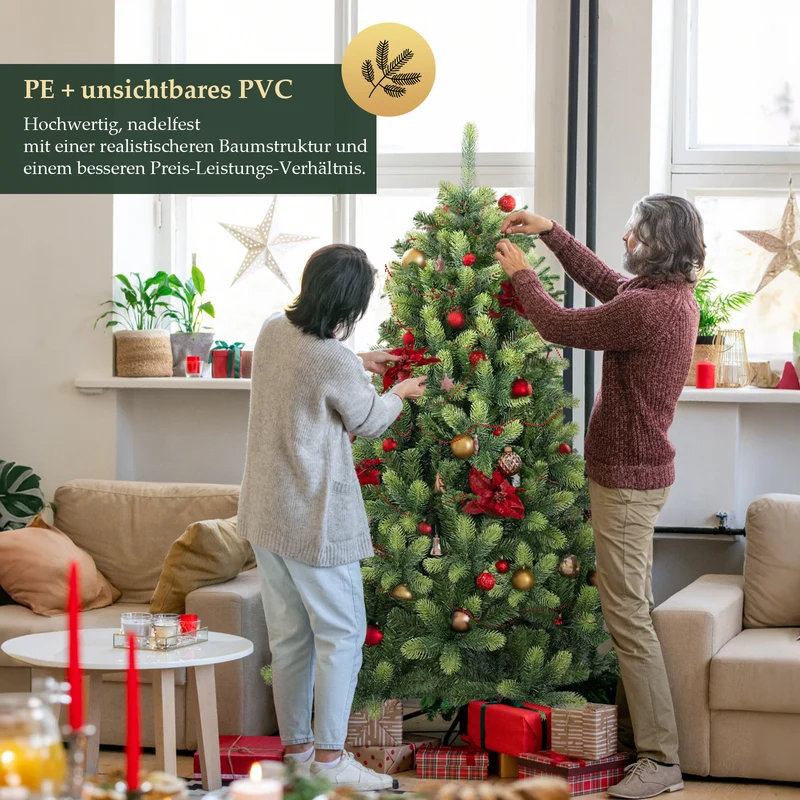 Salcar 150 cm/180 cm/210 cm Künstlicher Weihnachtsbaum – Realistische PE-Rundspitzen, Unsichtbare PVC-Zweige, Stabiler Metallständer, Perfekt für Innenbereich