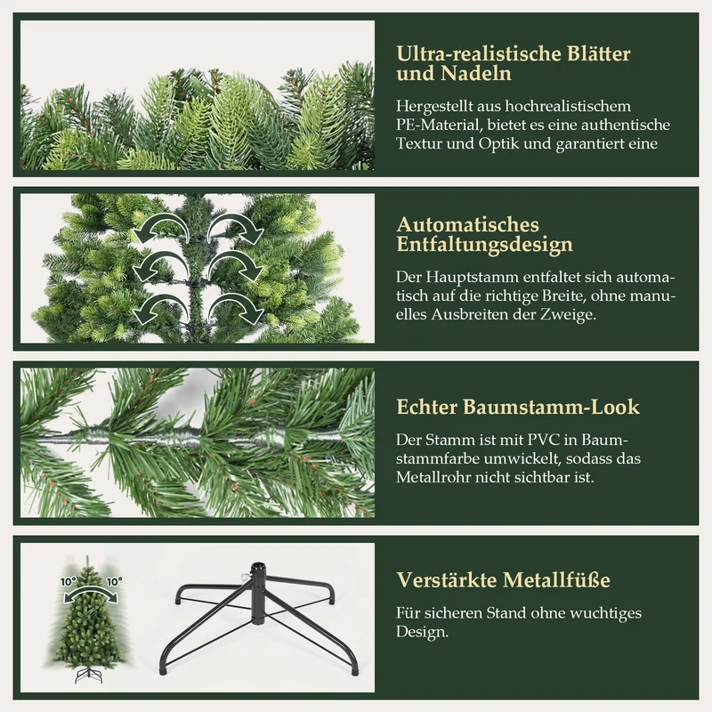 Salcar 150 cm/180 cm/210 cm Künstlicher Weihnachtsbaum – Realistische PE-Rundspitzen, Unsichtbare PVC-Zweige, Stabiler Metallständer, Perfekt für Innenbereich