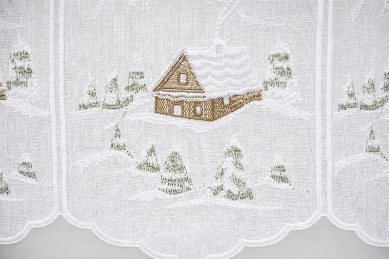 nach Maß Scheibengardine Winterlandschaft Hütte weiß Höhe 45cm