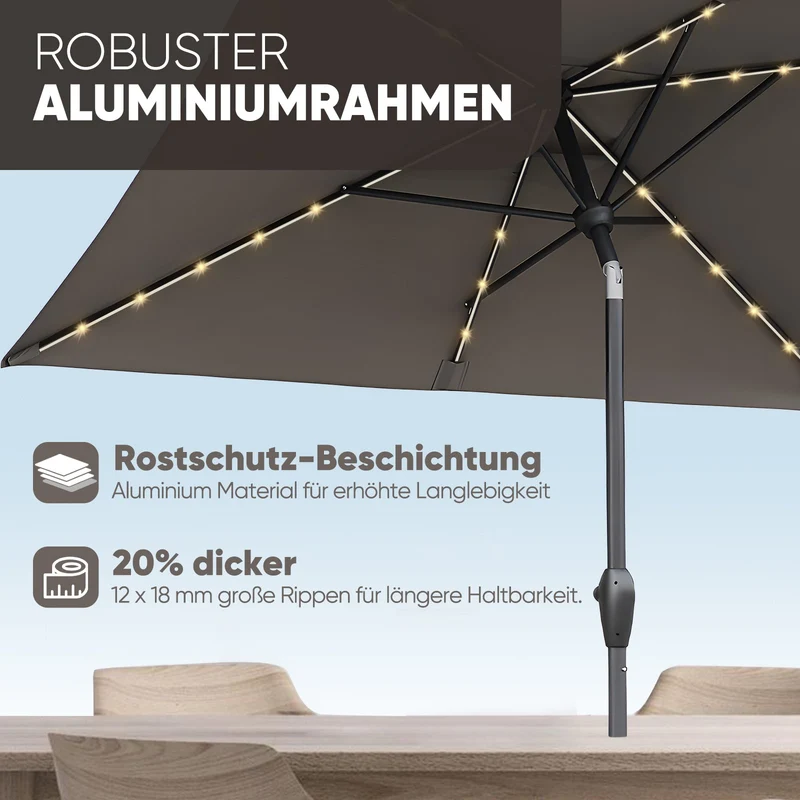 Sekey Sonnenschirm 210 x 140 cm Aluminum Sonnenschirm Rechteckig, mit Kurbel