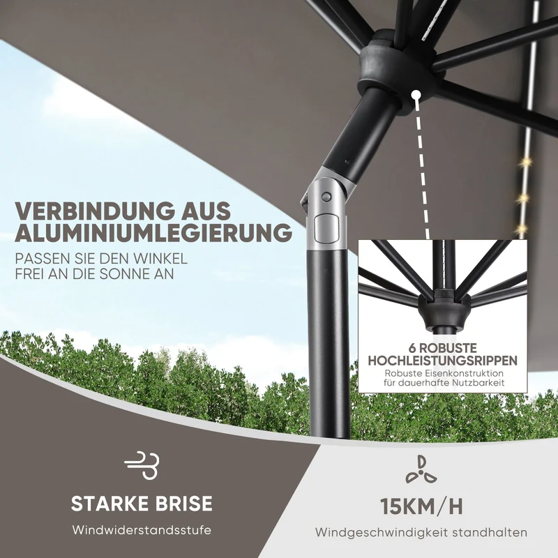 Sekey Sonnenschirm 210 x 140 cm Aluminum Sonnenschirm Rechteckig, mit Kurbel