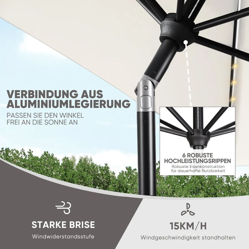 Sekey Sonnenschirm 210 x 140 cm Aluminum Sonnenschirm Rechteckig, mit Kurbel