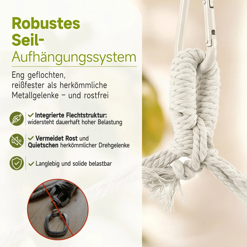 Sekey Hängesessel mit 2 Kissen & Seitentasche – Boho Hängestuhl in Creme für Balkon, Garten & Wohnbereich