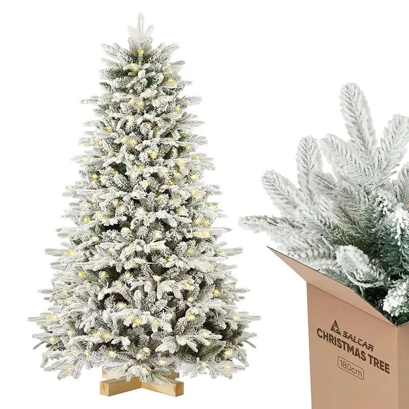 Salcar 180 Künstlicher Weihnachtsbaum mit Schnee, Holzständer, mit 908 Spitzen aus PVC und PE