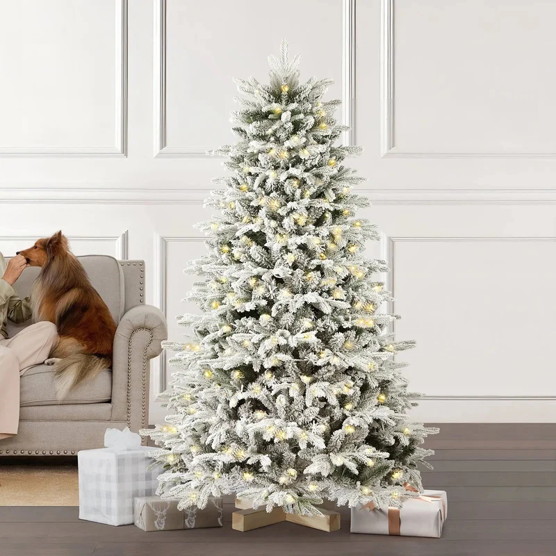 Salcar 180 Künstlicher Weihnachtsbaum mit Schnee, Holzständer, mit 908 Spitzen aus PVC und PE
