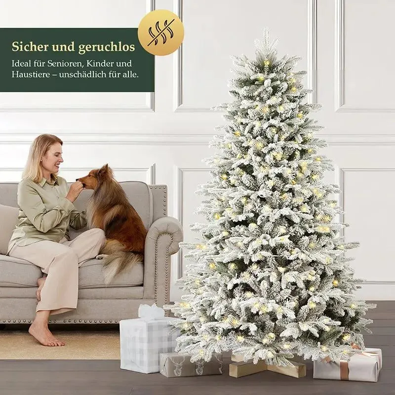 Salcar 180 Künstlicher Weihnachtsbaum mit Schnee, Holzständer, mit 908 Spitzen aus PVC und PE