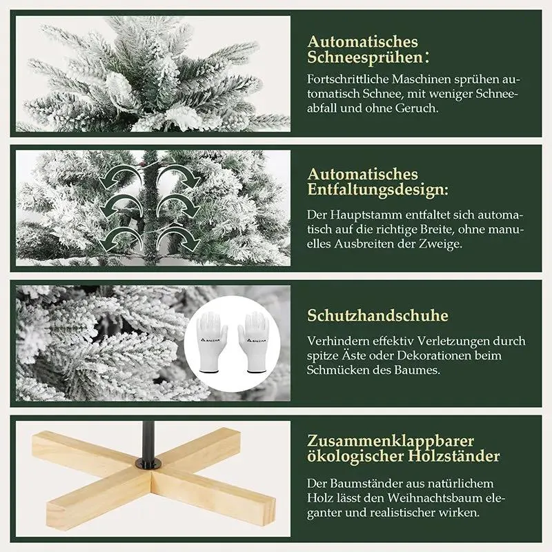 Salcar 180 Künstlicher Weihnachtsbaum mit Schnee, Holzständer, mit 908 Spitzen aus PVC und PE
