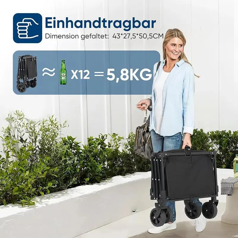 Sunula 80L / 100KG Faltbarer Bollerwagen, mit Bremsen, Halbiertem Eigengewicht