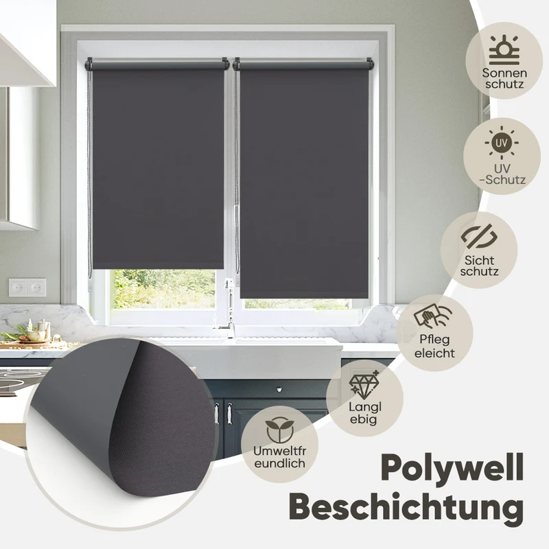 Sekey Verdunkelungsrollo, doppelseitig gleichfarbig und ohne Bohren, Dunkelgrau