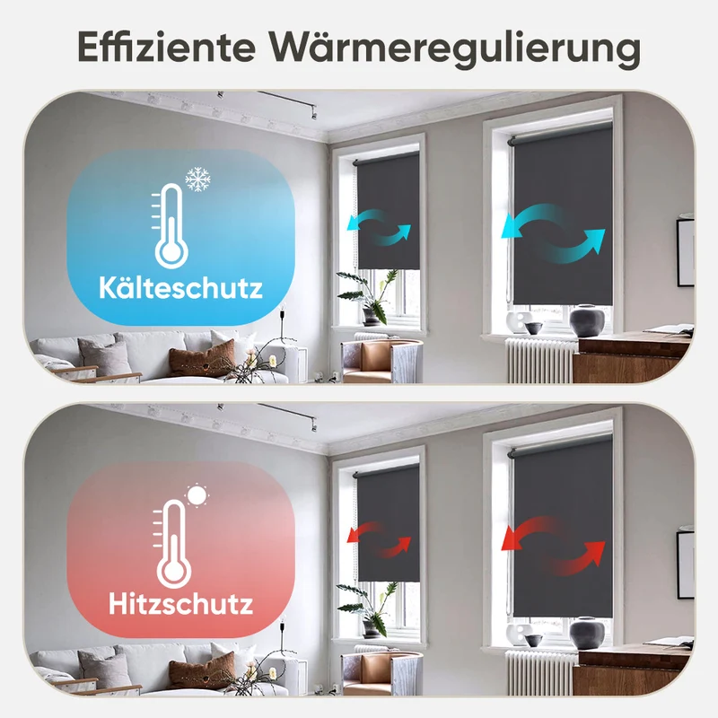 Sekey Verdunkelungsrollo, doppelseitig gleichfarbig und ohne Bohren, Dunkelgrau