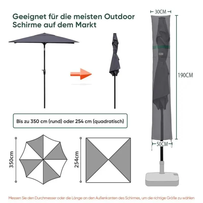 Sekey 190 x 30/50 cm Schutzhülle für 350 cm Sonnenschirm, aus Polyester-Gewebe