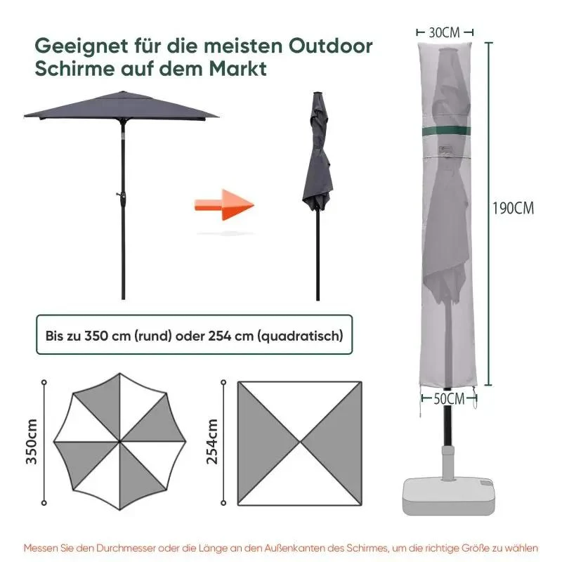 Sekey 190 x 30/50 cm Schutzhülle für 350 cm Sonnenschirm, aus Polyester-Gewebe