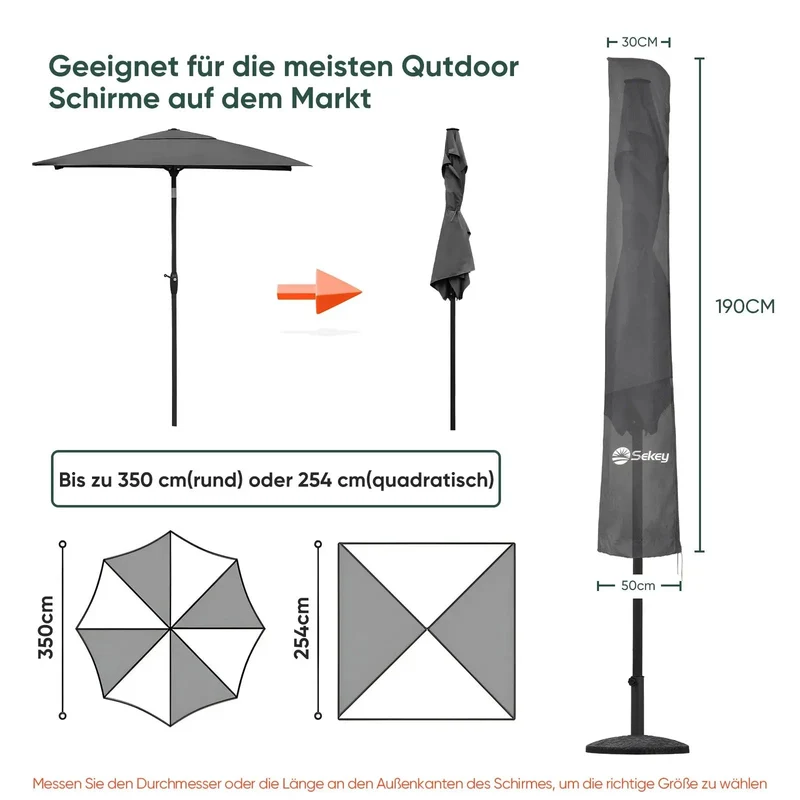 Sekey 190 x 30/50 cm Schutzhülle für 350 cm Sonnenschirm, aus Polyester-Gewebe