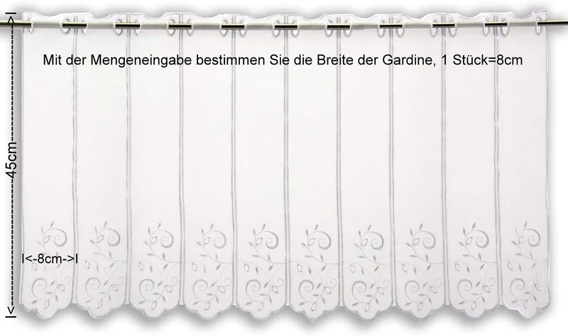 Scheibengardine bestickt weiß Ranke nach Maß