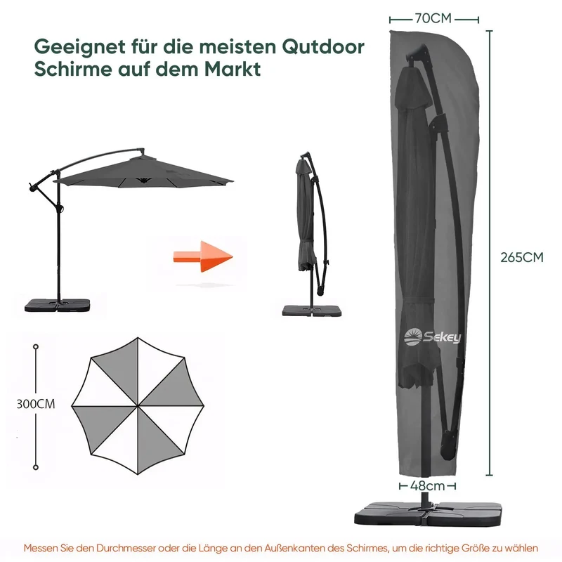 Sekey 265 x 48/70 cm Schutzhülle für 300 cm Ampelschirm, aus Polyester-Gewebe