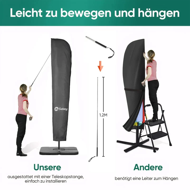 Sekey 265 x 48/70 cm Schutzhülle für 300 cm Ampelschirm, aus Polyester-Gewebe