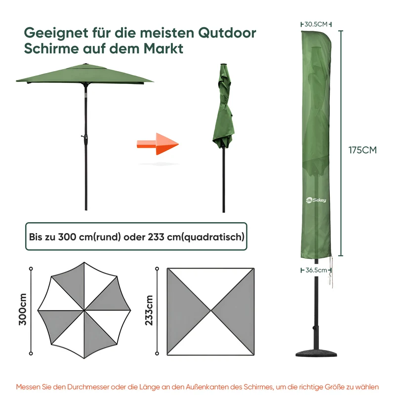 Sekey 175 x 30,5/36,5 cm Schutzhülle für 300 cm Sonnenschirm, aus Polyester-Gewebe