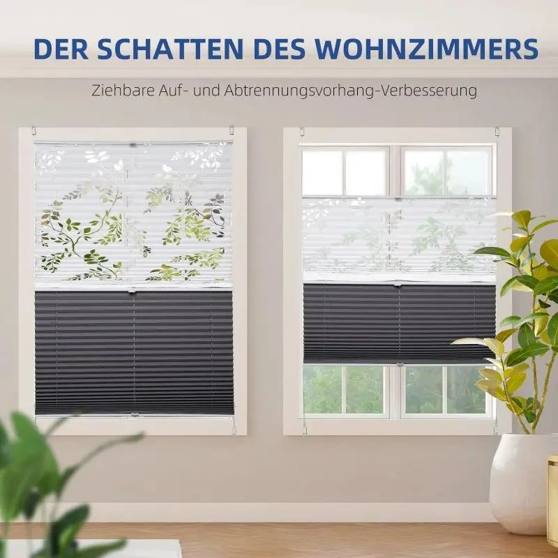 Sekey Plissee Day+Night ohne Bohren, 100% Verdunkelung, mit Muster