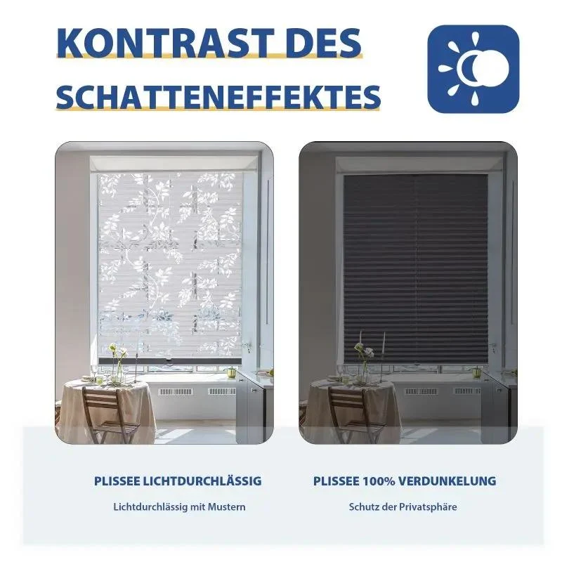 Sekey Plissee Day+Night ohne Bohren, 100% Verdunkelung, mit Muster
