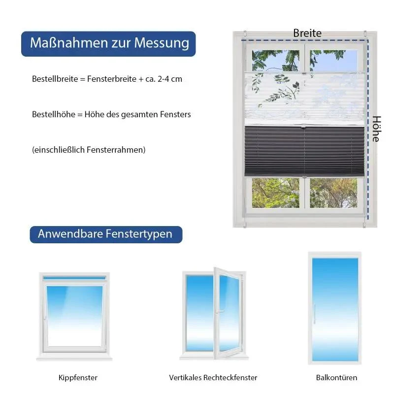 Sekey Plissee Day+Night ohne Bohren, 100% Verdunkelung, mit Muster