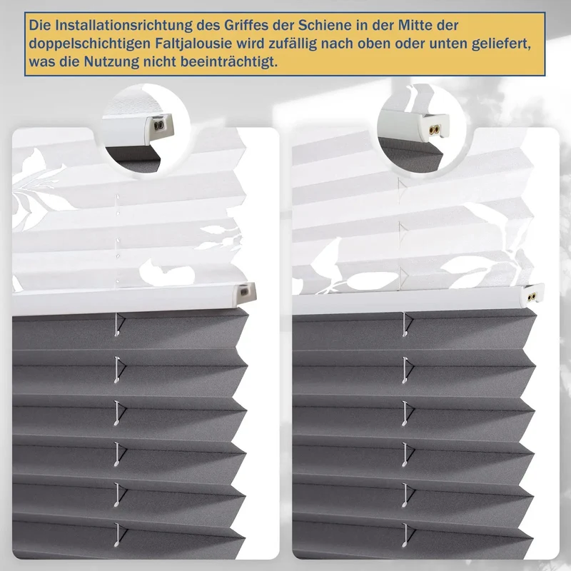 Sekey Plissee Day+Night ohne Bohren, 100% Verdunkelung, mit Muster