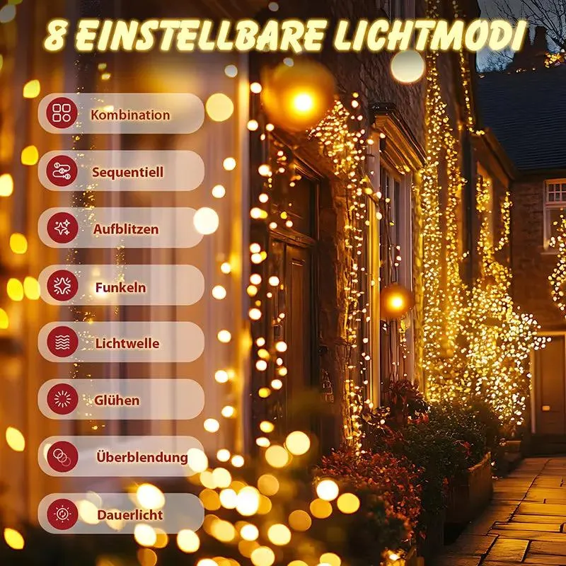 Salcar 2m/5m/10m/15m/20m LED Cluster Lichterkette, 200/500/1000/1500/2000 LEDs