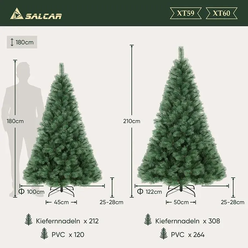 Salcar 180/210cm Künstlicher Weihnachtsbaum, Kiefer, mit 212/308 Kiefernnadeln und 120/264 PVC-Nadeln