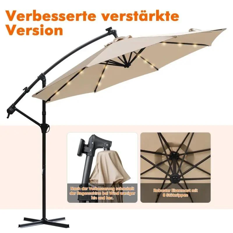 Sekey 300 cm Ampelschirm mit LED Solar Beleuchtung, Sonnenschutz UV50+
