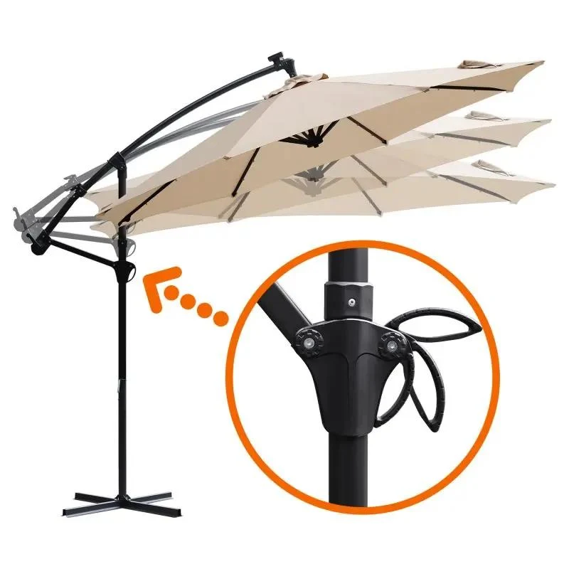 Sekey 300 cm Ampelschirm mit LED Solar Beleuchtung, Sonnenschutz UV50+