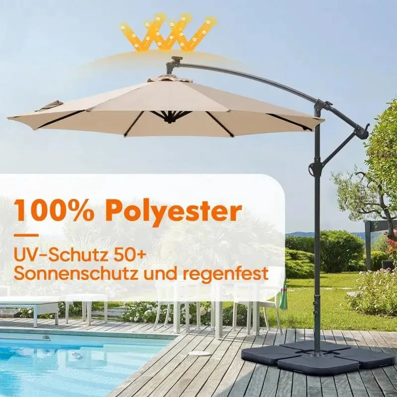 Sekey 300 cm Ampelschirm mit LED Solar Beleuchtung, Sonnenschutz UV50+