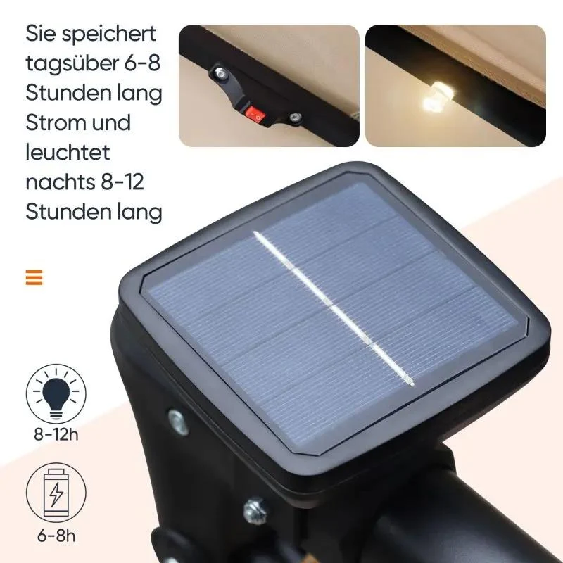 Sekey 300 cm Ampelschirm mit LED Solar Beleuchtung, Sonnenschutz UV50+