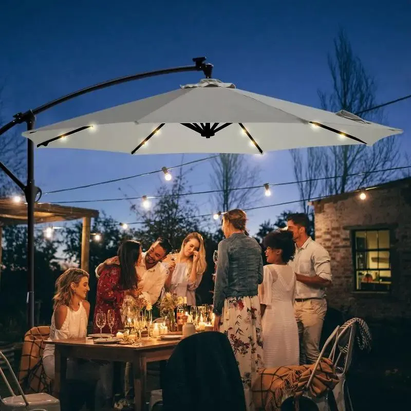 Sekey 300 cm Ampelschirm mit LED Solar Beleuchtung, Sonnenschutz UV50+