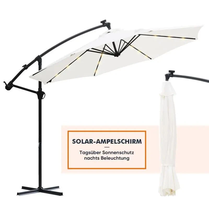 Sekey 300 cm Ampelschirm mit LED Solar Beleuchtung, Sonnenschutz UV50+