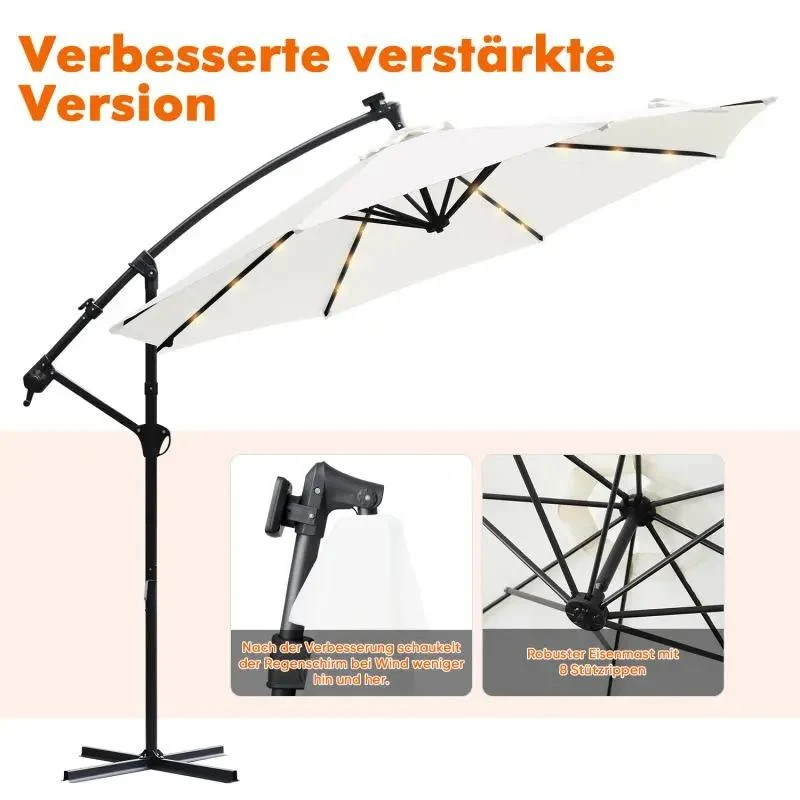 Sekey 300 cm Ampelschirm mit LED Solar Beleuchtung, Sonnenschutz UV50+