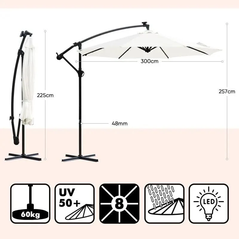 Sekey 300 cm Ampelschirm mit LED Solar Beleuchtung, Sonnenschutz UV50+