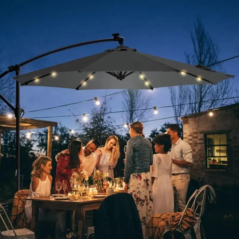 Sekey 300 cm Ampelschirm mit LED Solar Beleuchtung, Sonnenschutz UV50+