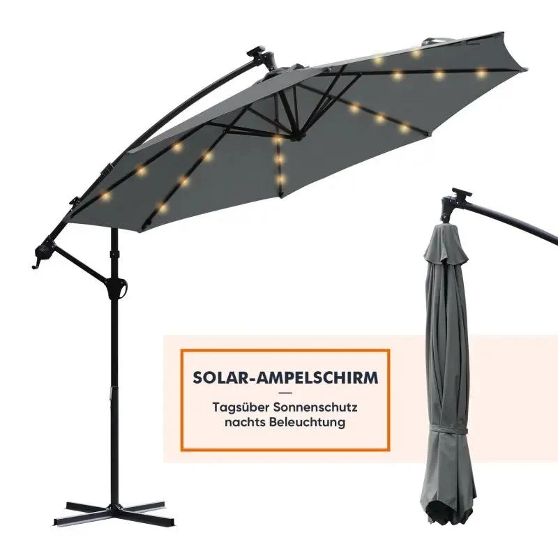 Sekey 300 cm Ampelschirm mit LED Solar Beleuchtung, Sonnenschutz UV50+