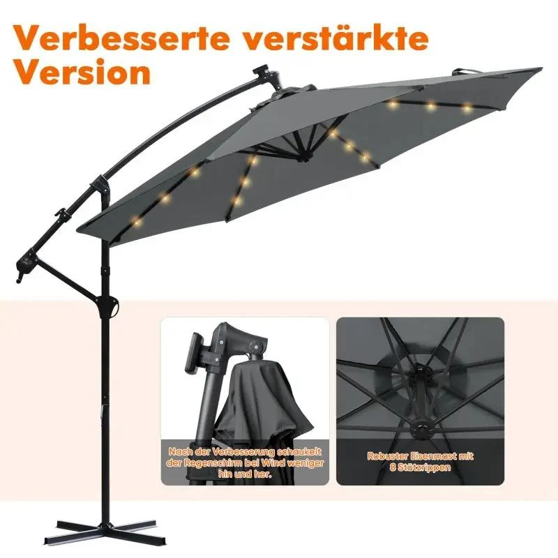 Sekey 300 cm Ampelschirm mit LED Solar Beleuchtung, Sonnenschutz UV50+