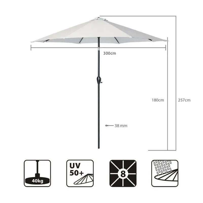 Sekey 300 cm Sonnenschirm mit Kurbel, Sonnenschutz UV50+