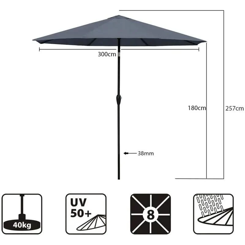 Sekey 300 cm Sonnenschirm mit Kurbel, Sonnenschutz UV50+