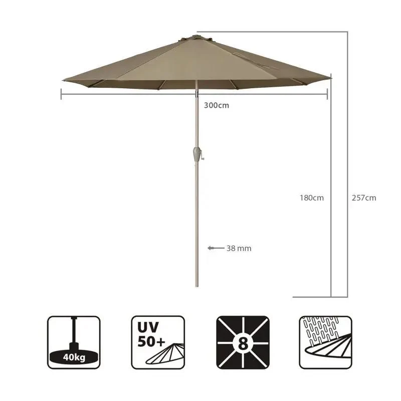 Sekey 300 cm Sonnenschirm mit Kurbel, Sonnenschutz UV50+, aus Holz-Metall